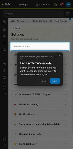 Screenshot: Find a preference quickly