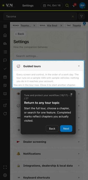 Screenshot: Return to any tour topic