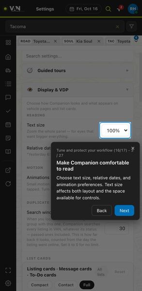 Screenshot: Make Companion comfortable to read