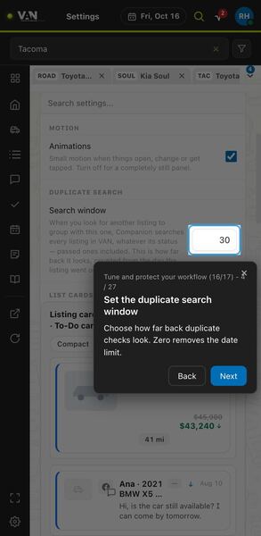 Screenshot: Set the duplicate search window
