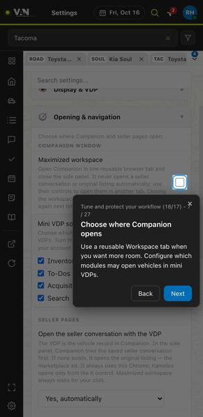 Screenshot: Choose where Companion opens