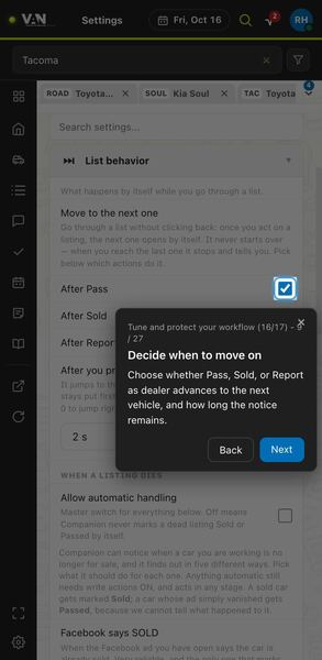 Screenshot: Decide when to move on