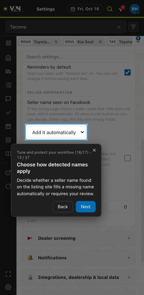 Screenshot: Choose how detected names apply