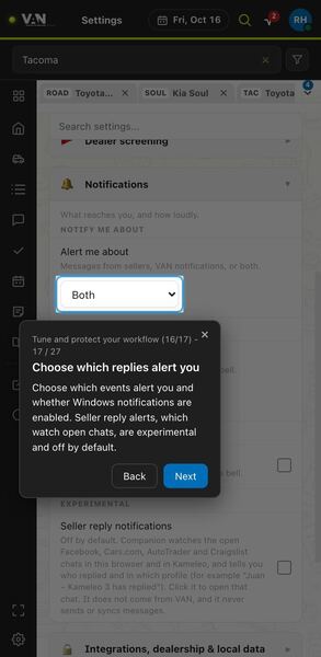 Screenshot: Choose which replies alert you