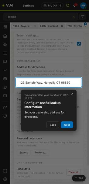 Screenshot: Configure useful lookup information