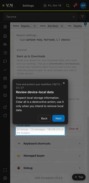 Screenshot: Review device-local data