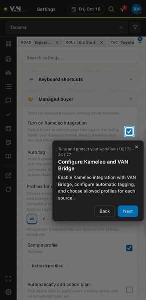 Screenshot: Configure Kameleo and VAN Bridge