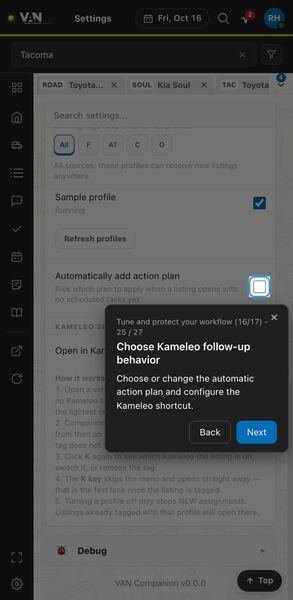 Screenshot: Choose Kameleo follow-up behavior