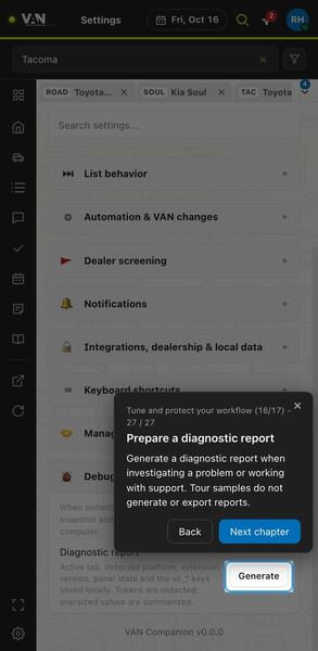 Screenshot: Prepare a diagnostic report