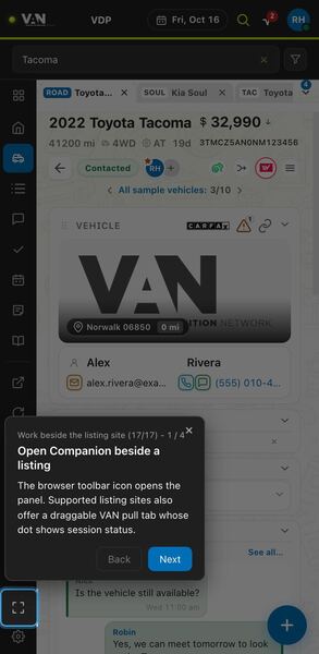 Screenshot: Open Companion beside a listing
