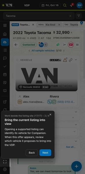 Screenshot: Bring the current listing into view