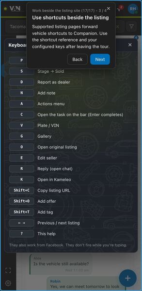 Screenshot: Use shortcuts beside the listing